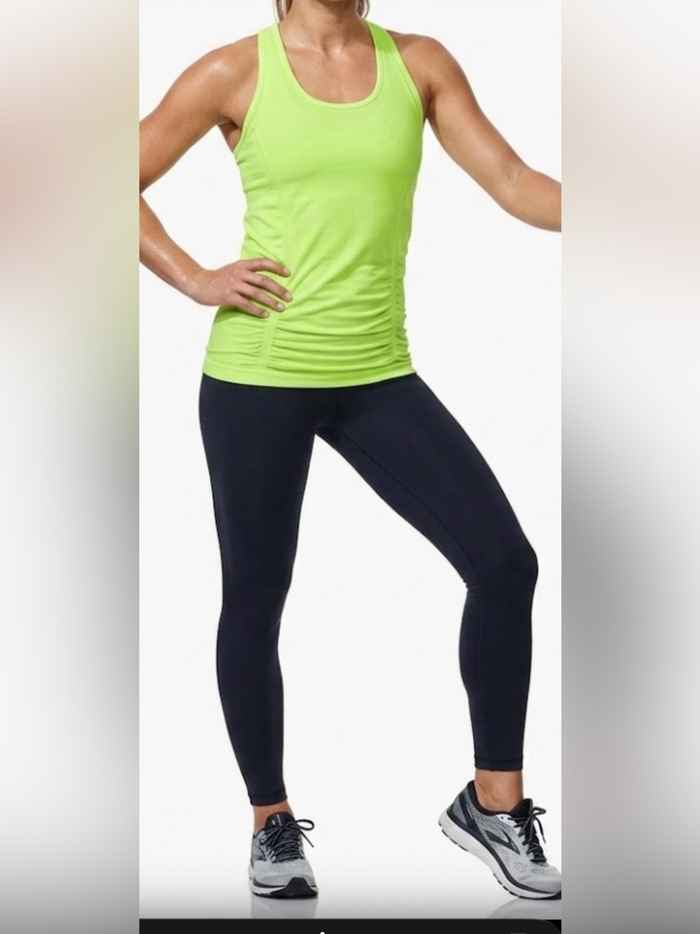 Athleta Green Ruched Fitted Sleeveless Tank Top